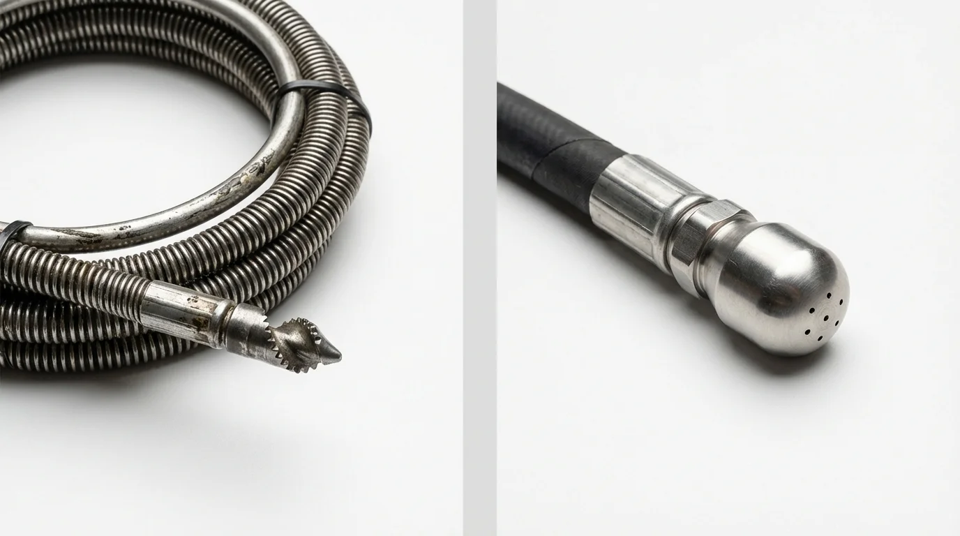 Drain snake cable and hydro jetting nozzle used for drain cleaning in Cedarville, OH
