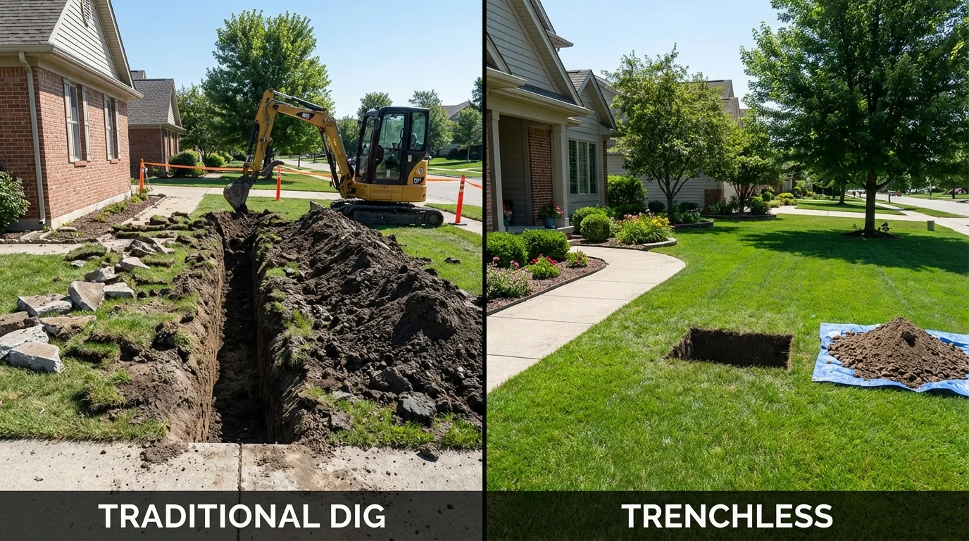 Trenchless sewer repair with minimal yard damage versus traditional excavation in Cedarville, OH